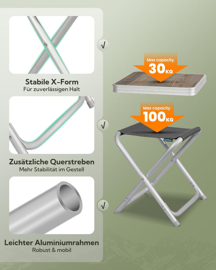 Campinghocker faltbar 2-in-1 mit MDF-Tischplatte Aluminium 100 kg - Bild 4