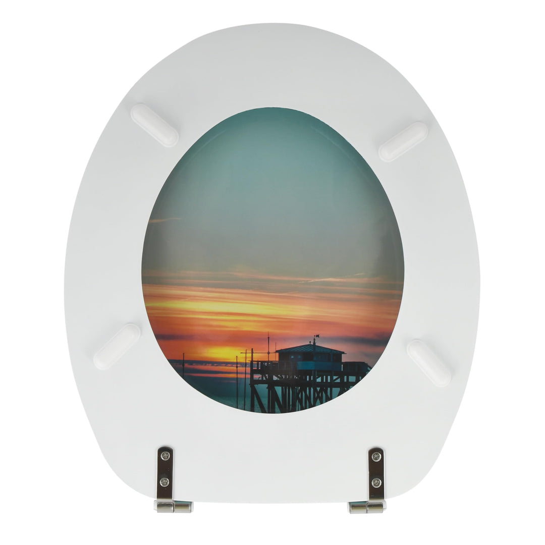WC-Sitz MDF mit Edelstahl-Scharnieren Sunset-Design bunt