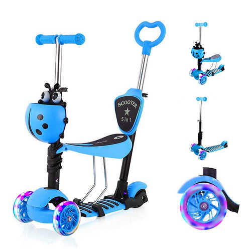Kinder Roller 5-in-1 mit Sitz Schubstange LED-Räder ab 2 Jahre