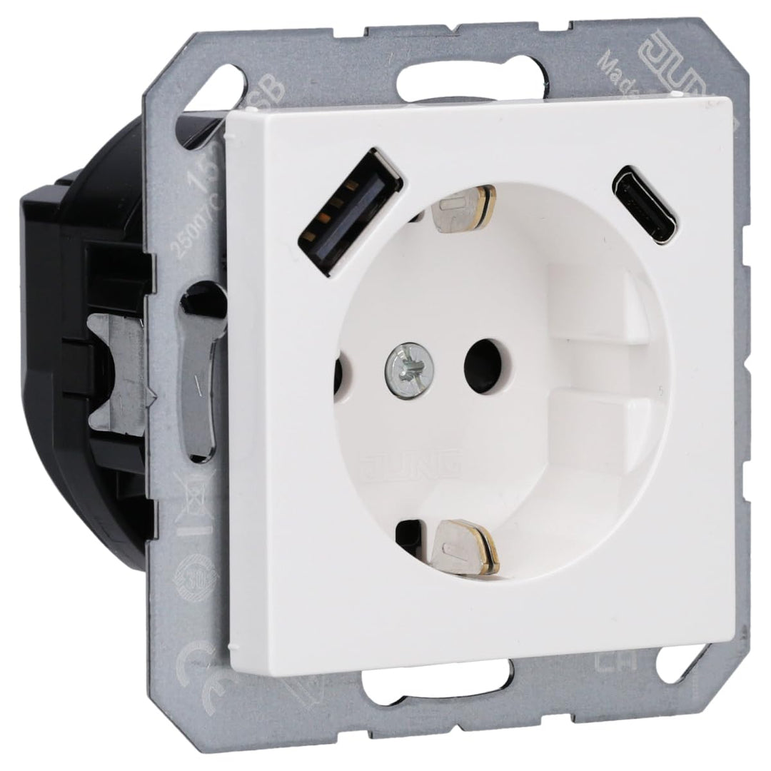 SCHUKO-Steckdose mit USB Typ A+C 3A Unterputz Alpinweiss Serie A