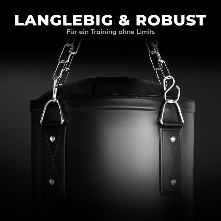 Boxsack ungefüllt PU-Leder mit 4-Punkt-Stahlkette Schwarz/Weiss - Bild 4