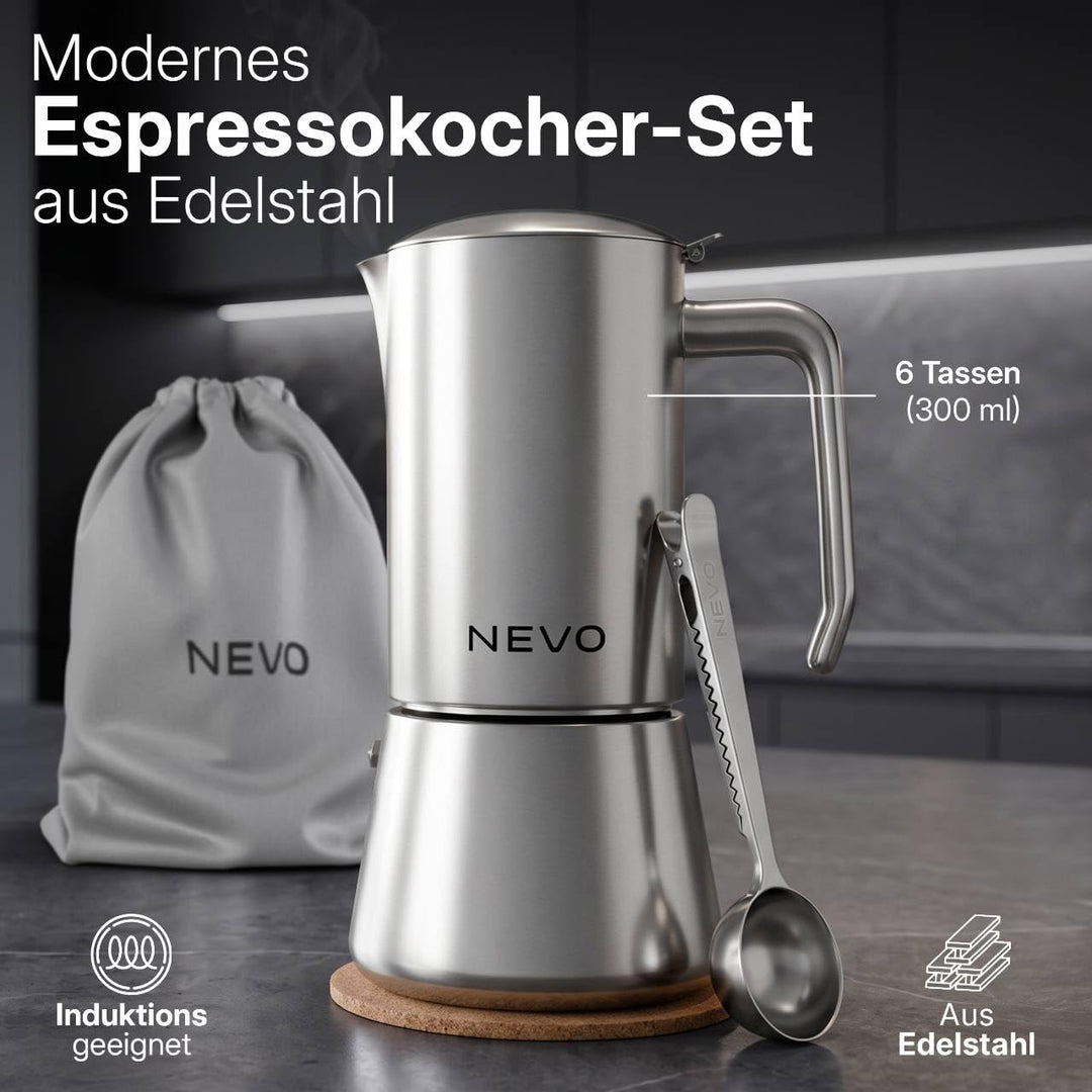 Espressokocher Induktion Edelstahl 6 Tassen BPA-frei mit Zubehör-Set - Bild 4