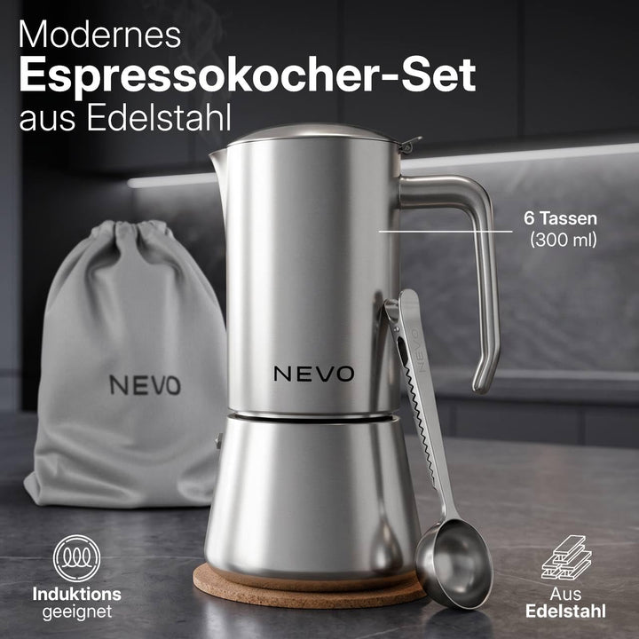 Espressokocher Induktion Edelstahl 6 Tassen BPA-frei mit Zubehör-Set - Bild 4