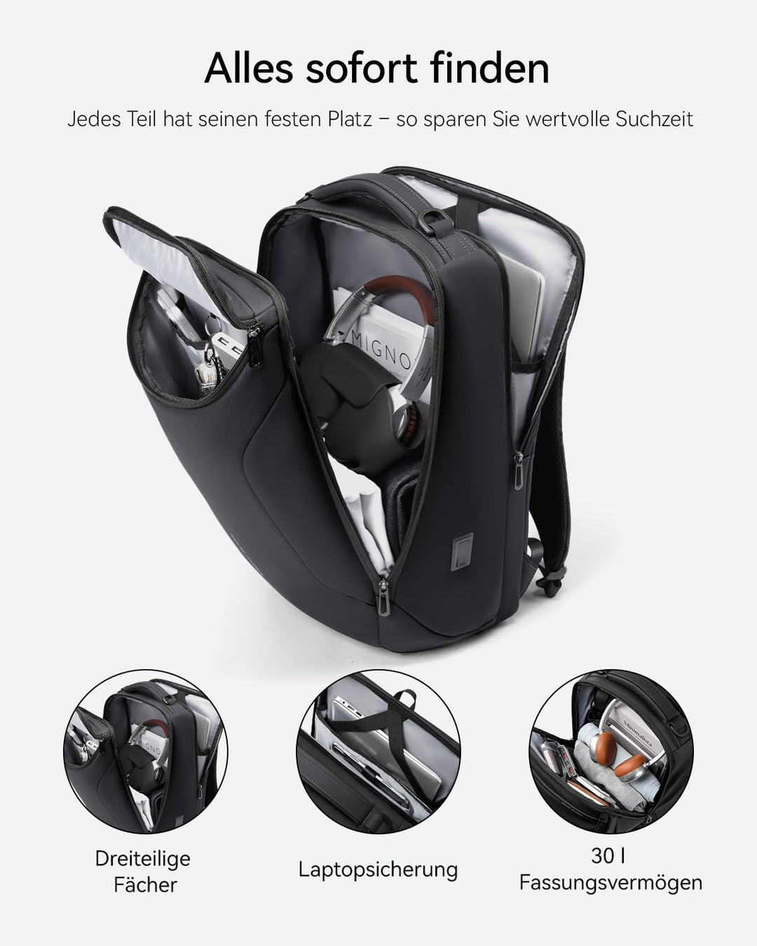 Laptop Rucksack 17.3 Zoll wasserabweisend mit USB-Anschluss Herren - Bild 2