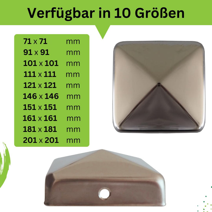 Pfostenkappe 91x91 mm Edelstahl Pyramidenform für Zaunpfosten 10er-Set - Bild 6