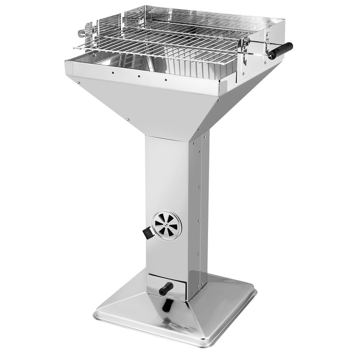 Holzkohlegrill Edelstahl Säulengrill 45x46cm Rost für 4-6 Personen - Bild 9