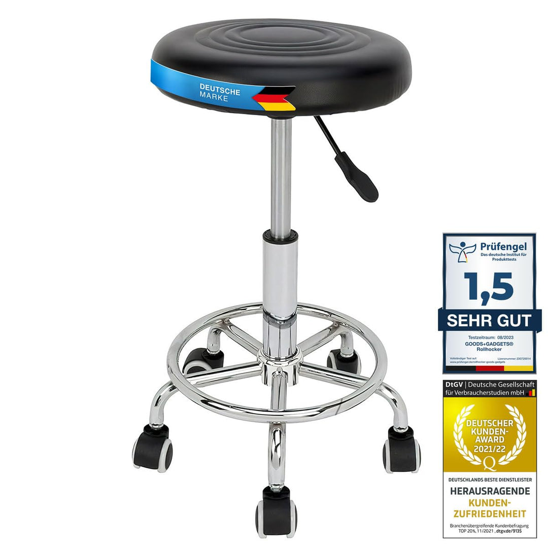 Rollhocker höhenverstellbar 46–63 cm Kunstleder schwarz Drehhocker