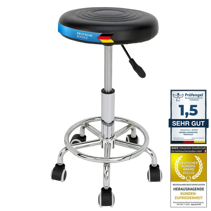 Rollhocker höhenverstellbar 46–63 cm Kunstleder schwarz Drehhocker