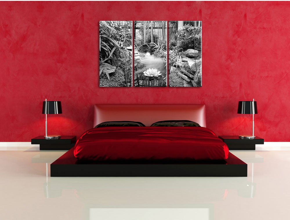 Leinwandbild 3-teilig Zen Garten Japan B&amp;W 120x80 cm Wohnzimmer - Bild 4