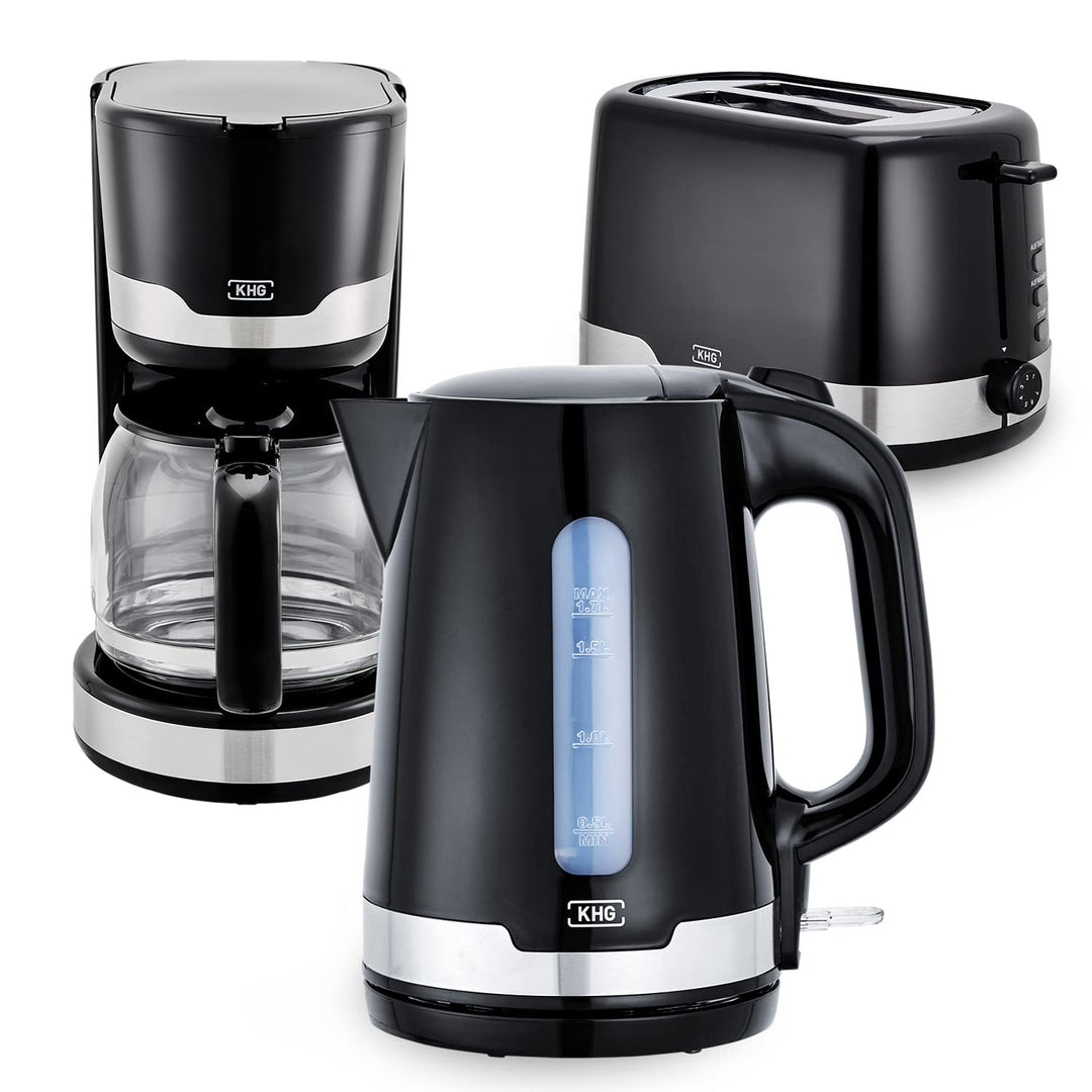Frühstücksset 3-teilig Schwarz Wasserkocher Toaster Kaffeemaschine