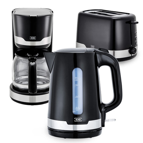 Frühstücksset 3-teilig Schwarz Wasserkocher Toaster Kaffeemaschine