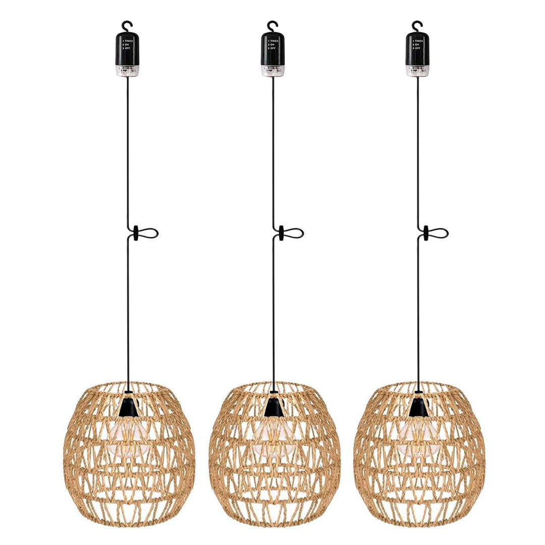 Rattan Pendelleuchte Batterie IP66 Aussen &amp; Innen 3er-Set