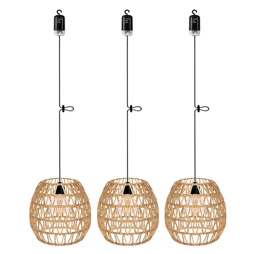 Rattan Pendelleuchte Batterie IP66 Aussen & Innen 3er-Set