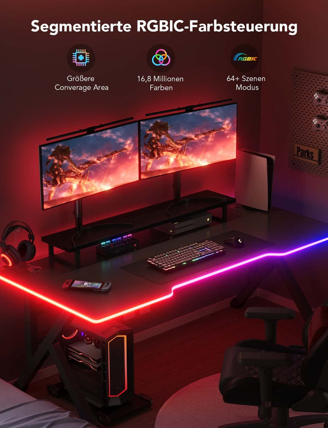 Gaming LED Neon Strip RGBIC 3m blendfreilich für Schreibtisch - Bild 3