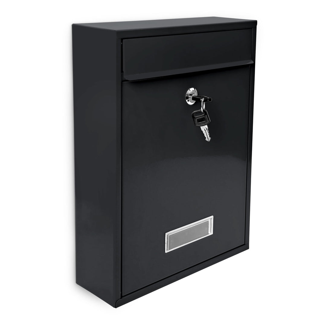 Briefkasten Metall mit Klapptür, Namensschild &amp; 2 Schlüsseln, schwarz - Bild 5