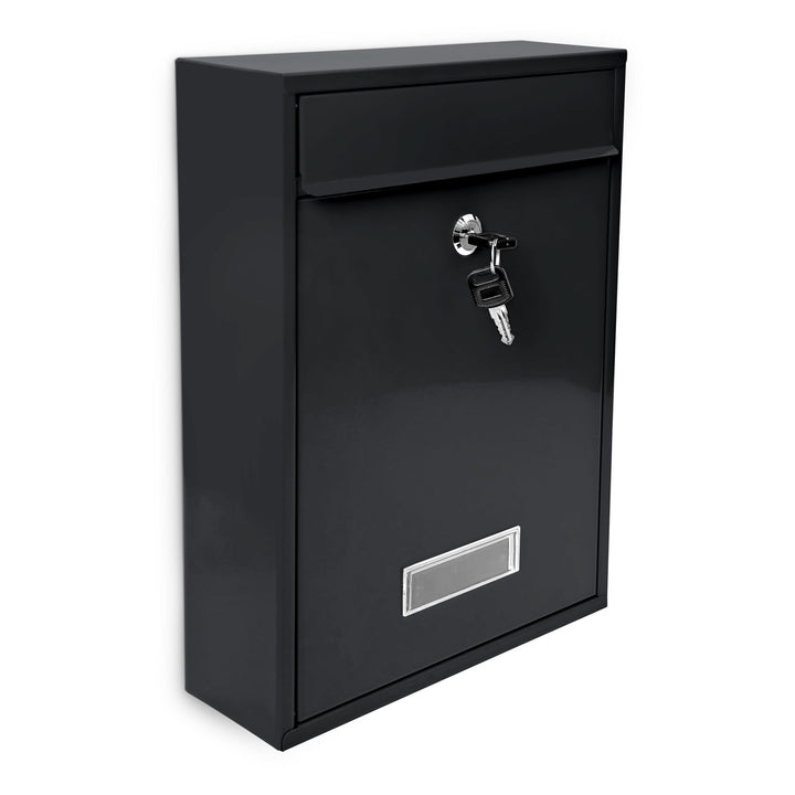 Briefkasten Metall mit Klapptür, Namensschild &amp; 2 Schlüsseln, schwarz - Bild 5