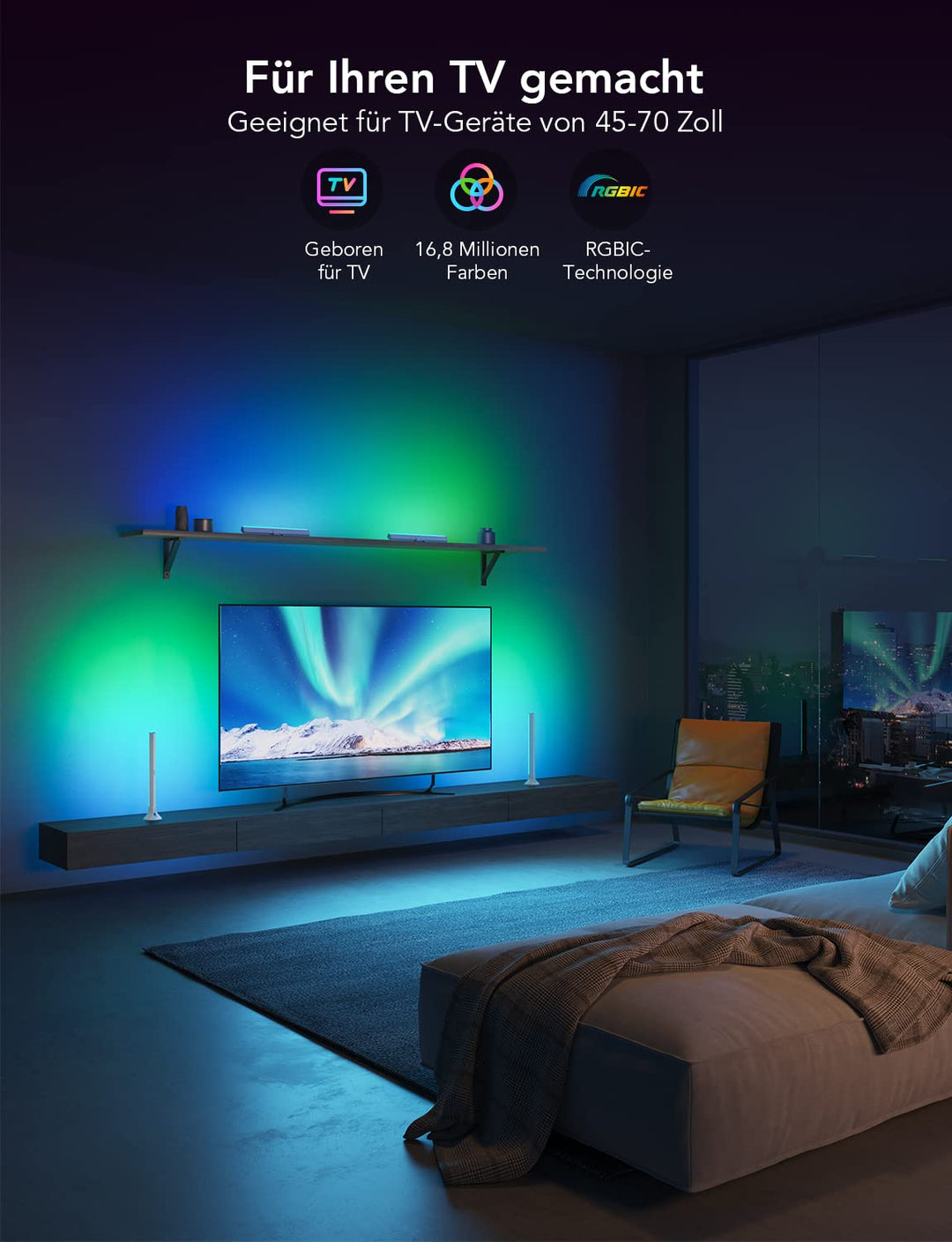 TV Light Bars RGBIC WiFi 16 Mio. Farben 31 Szenenmodi Backlight - Bild 3