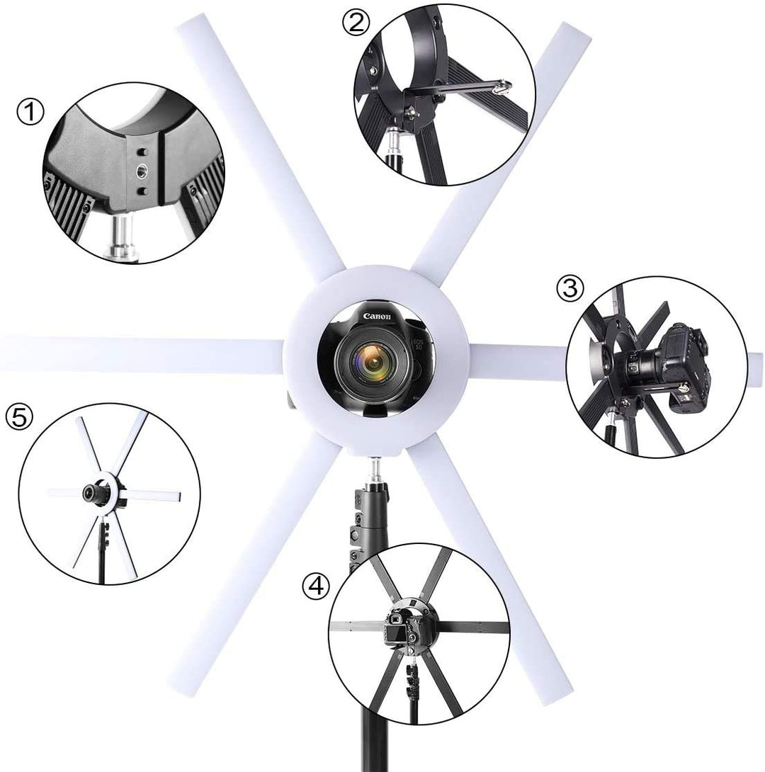 LED Ringlicht Set mit Stativ 90W, 6 Lichtleisten, CRI 97+ - Bild 7