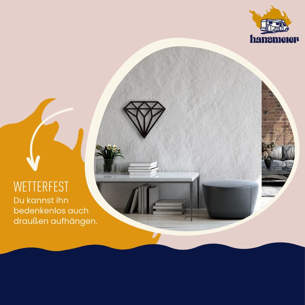 Wanddeko Metall Diamant Schwarz 42x48 cm wetterbeständig Indoor/Outdoor - Bild 4