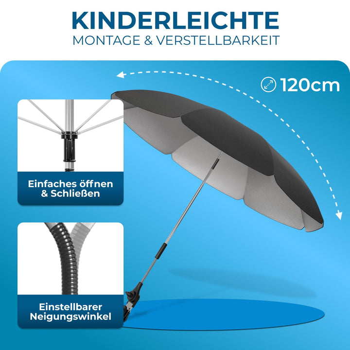Stuhl-Sonnenschirm mit UV-Schutz 50+ und Klemme 120 cm Kuppel - Bild 5