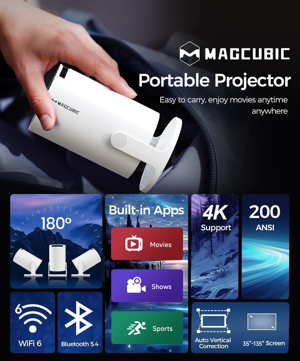 Mini Beamer 4K Android 14 WiFi 6 mit 200 Zoll und 180° drehbar - Bild 2