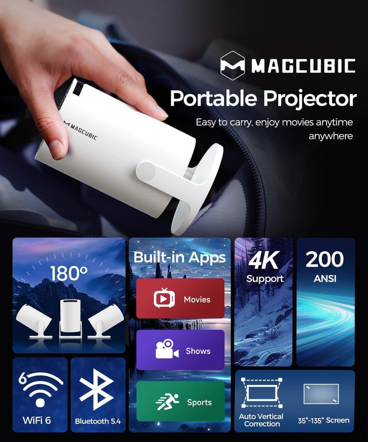 Mini Beamer 4K Android 14 WiFi 6 mit 200 Zoll und 180° drehbar - Bild 2