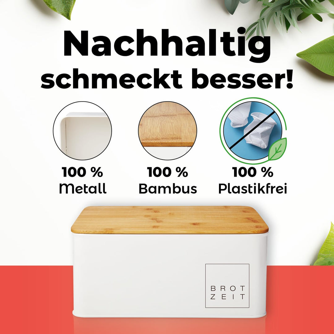Brotkasten Metall mit Bambus-Deckel 2in1 Schneidebrett 30,5x23,5 cm - Bild 7