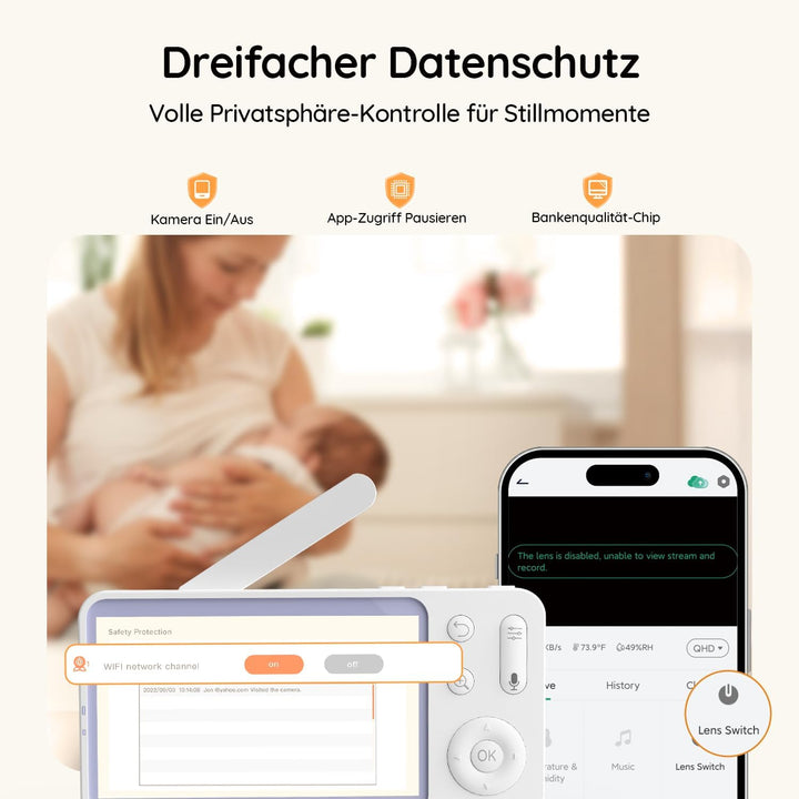 Babyphone mit Kamera 2K/3MP WLAN 5-Zoll-Monitor mit App iOS Android - Bild 6