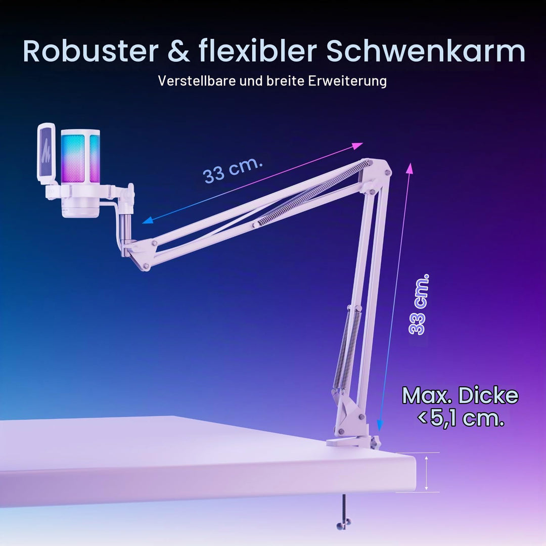 Gaming Mikrofon USB mit RGB, Nierencharakteristik, Galgenarm &amp; Pop-Filter - Bild 8