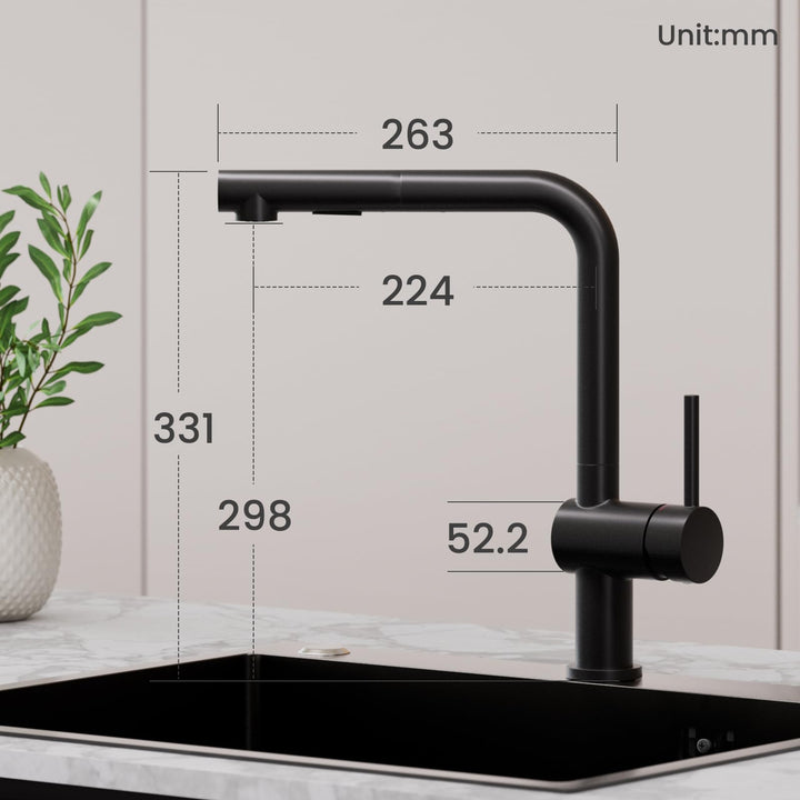 Küchenarmatur ausziehbar 40cm Schwarz Edelstahl 360° schwenkbar - Bild 8