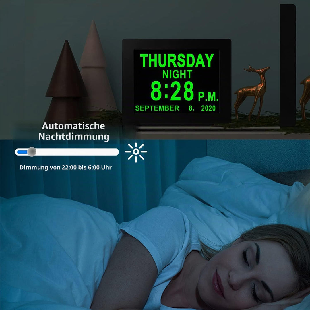 Digitale Seniorenuhr 8 Zoll mit Fernbedienung 19 Alarme Kalender - Bild 8