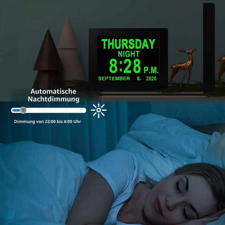 Digitale Seniorenuhr 8 Zoll mit Fernbedienung 19 Alarme Kalender - Bild 8
