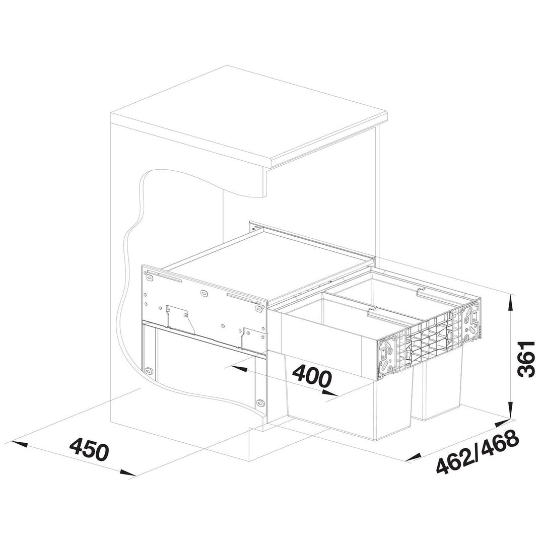 Mülltrennsystem Unterschrank 50 cm 2-Eimer Küche ohne Schublade - Bild 2