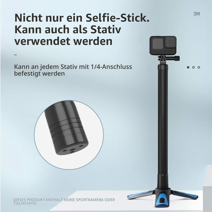 Selfie Stick Kohlefaser ausziehbar 44–300 cm für Action Cam - Bild 4
