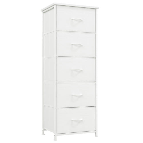 Kommode mit 5 Stoffschubladen Schlafzimmer 30x42x114,5 cm Weiss
