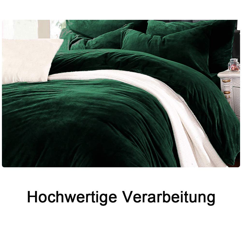 Plüsch Bettwäsche Set 200x200 cm Dunkelgrün Mikrofaser 3-teilig - Bild 3