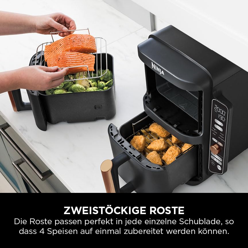Heissluftfritteuse 9,5 L mit 2 Schubladen 4 Garebenen Schwarz/Kupfer - Bild 6