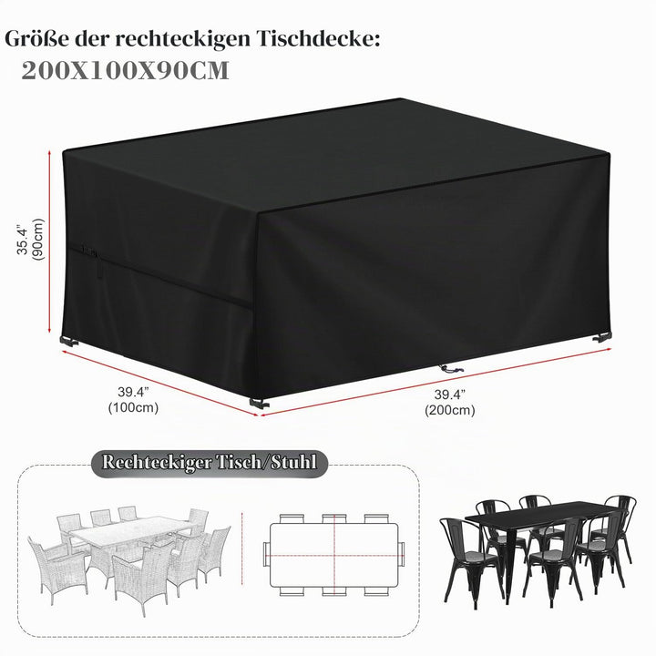 Gartenmöbel Schutzhülle 200x100x90 cm wasserdicht 420D Oxford schwarz - Bild 2