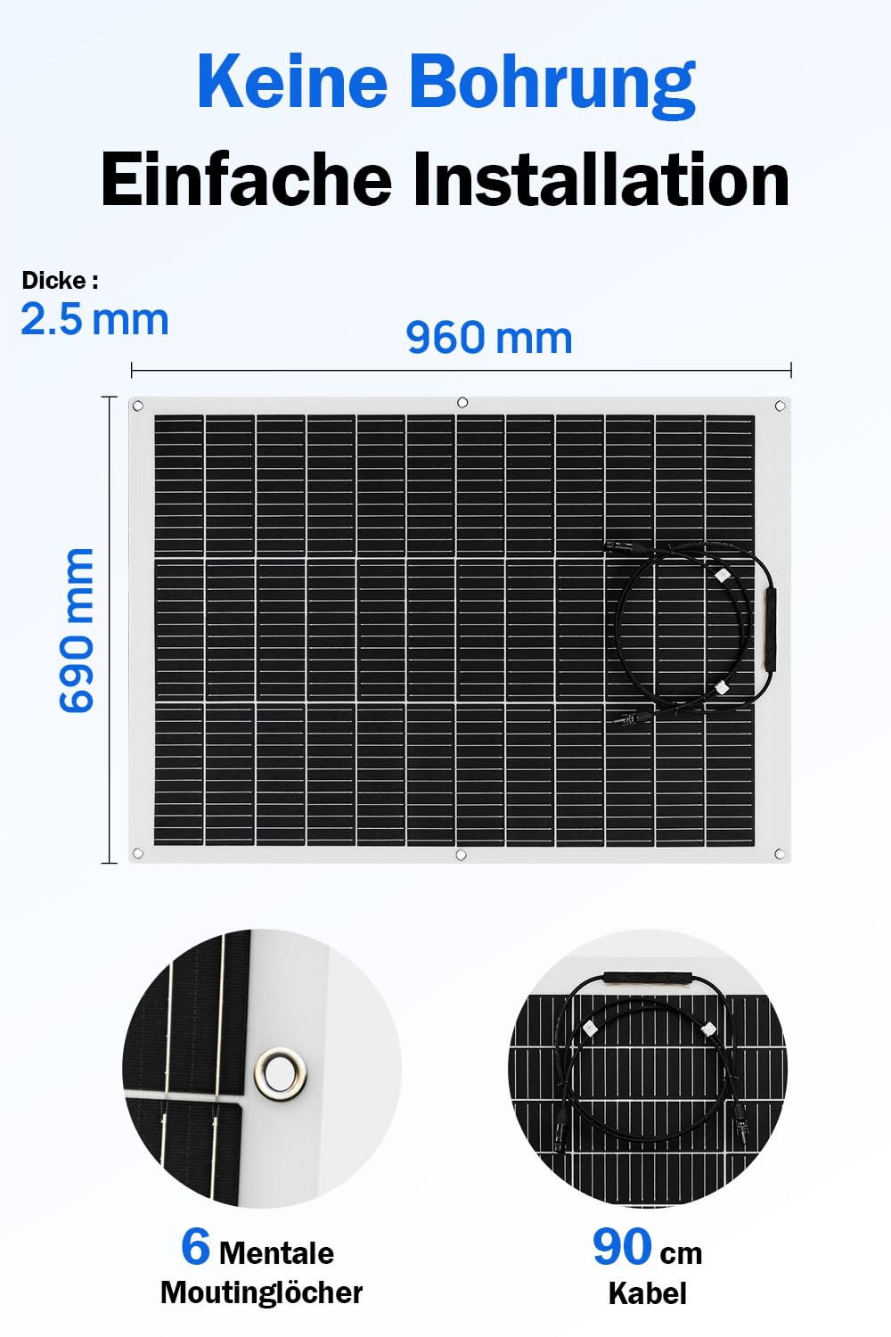Flexibles Solarpanel 130W Monokristallin für Wohnmobil Boot Auto - Bild 5
