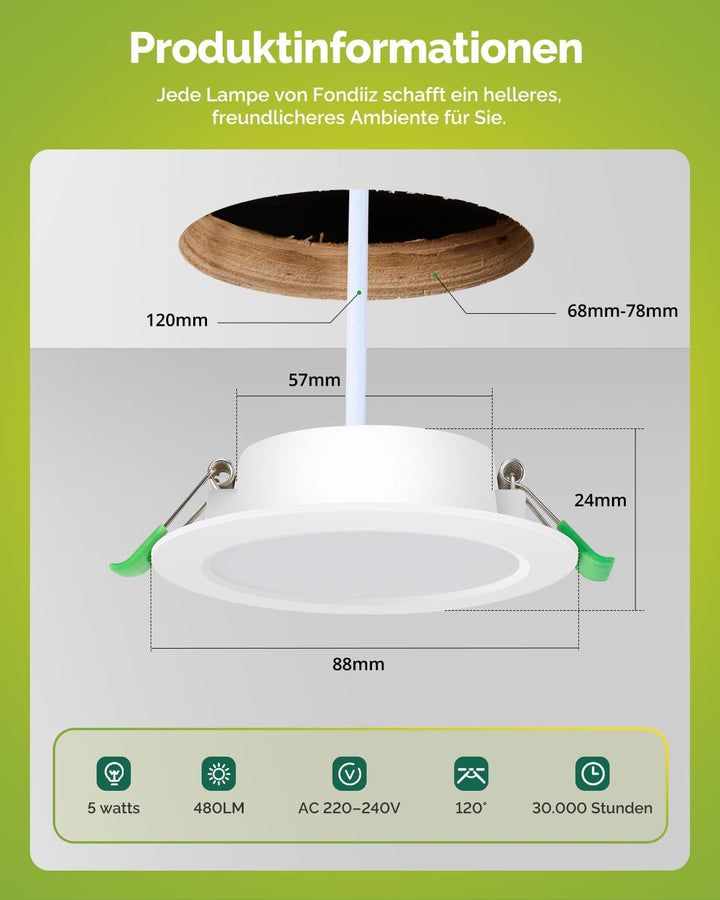 LED Einbaustrahler 230V dimmbar IP44 5W 3 Farbtemperaturen 12er Set - Bild 5
