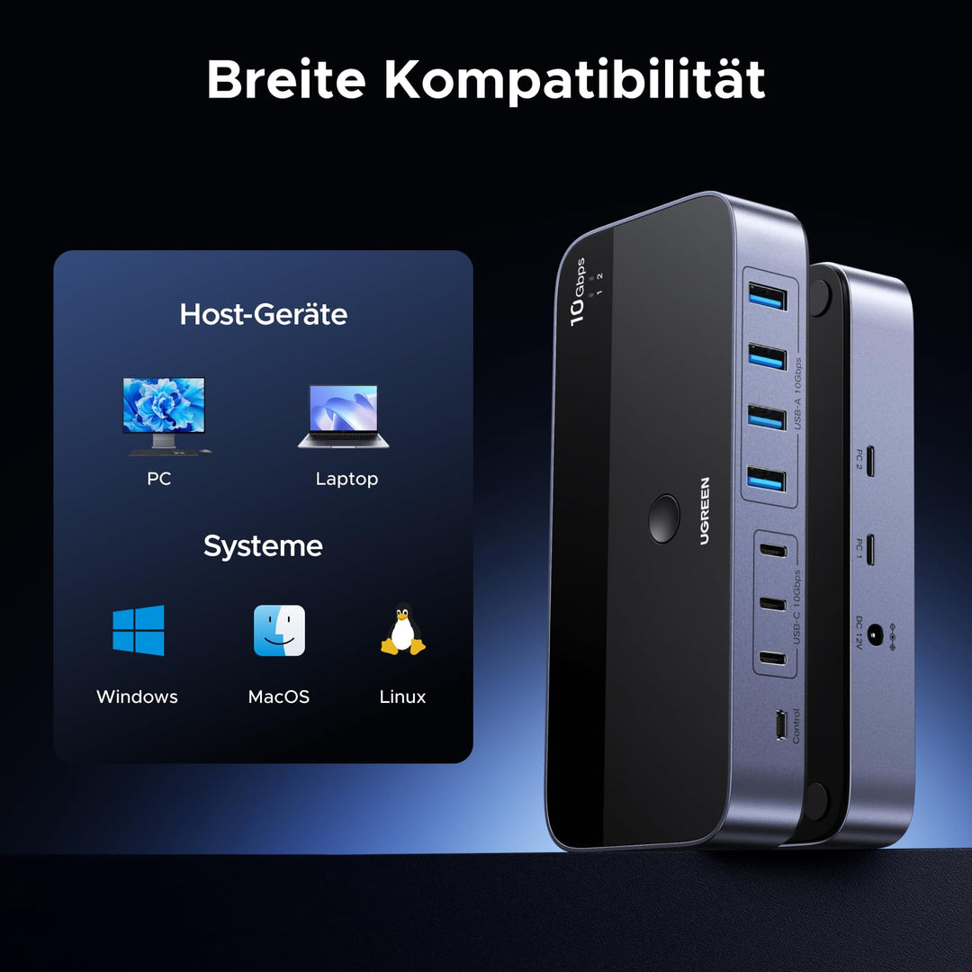 USB Switch 2 PC auf 7 Geräte USB 3.2 Gen2 10Gbps Plug &amp; Play - Bild 8