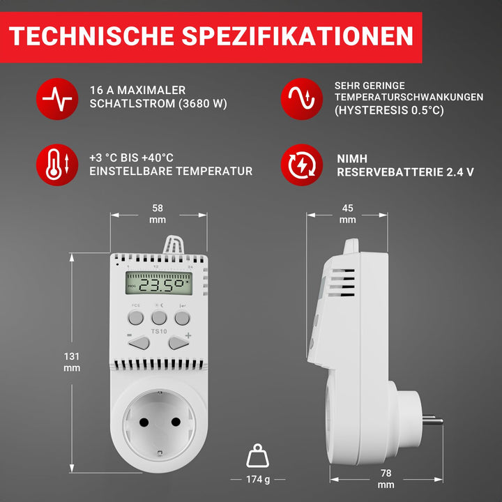 Steckdosen-Thermostat 230V 3680W programmierbar für Elektroheizung - Bild 6