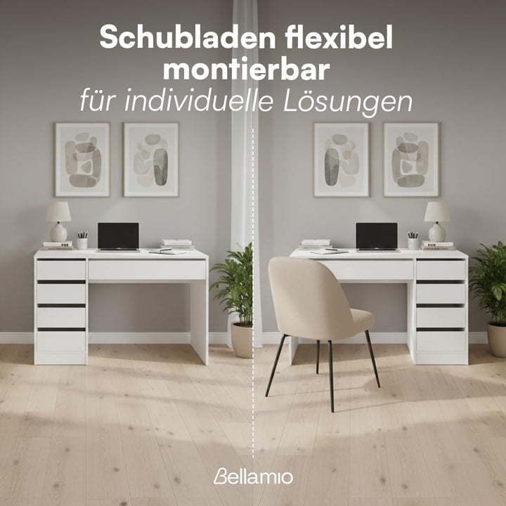 Schreibtisch Weiss 5 Schubladen 110x53 cm Schminktisch Kombi - Bild 5