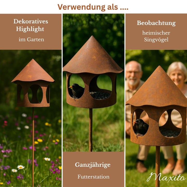 Vogelfutterhaus mit Ständer Metall Rostoptik wetterfest 154 cm - Bild 4
