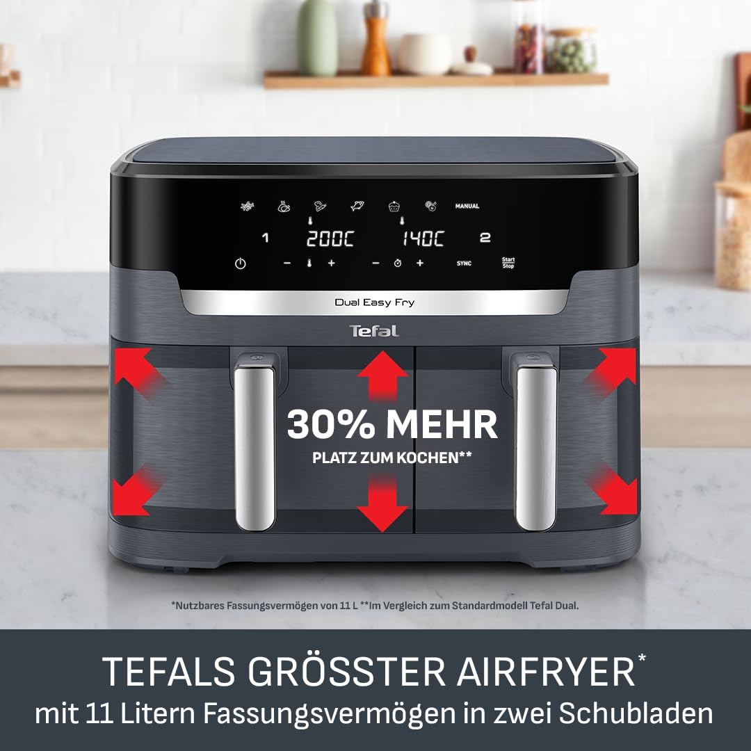 Heissluftfritteuse Doppelkammer 11 L für 8-10 Personen grau - Bild 2