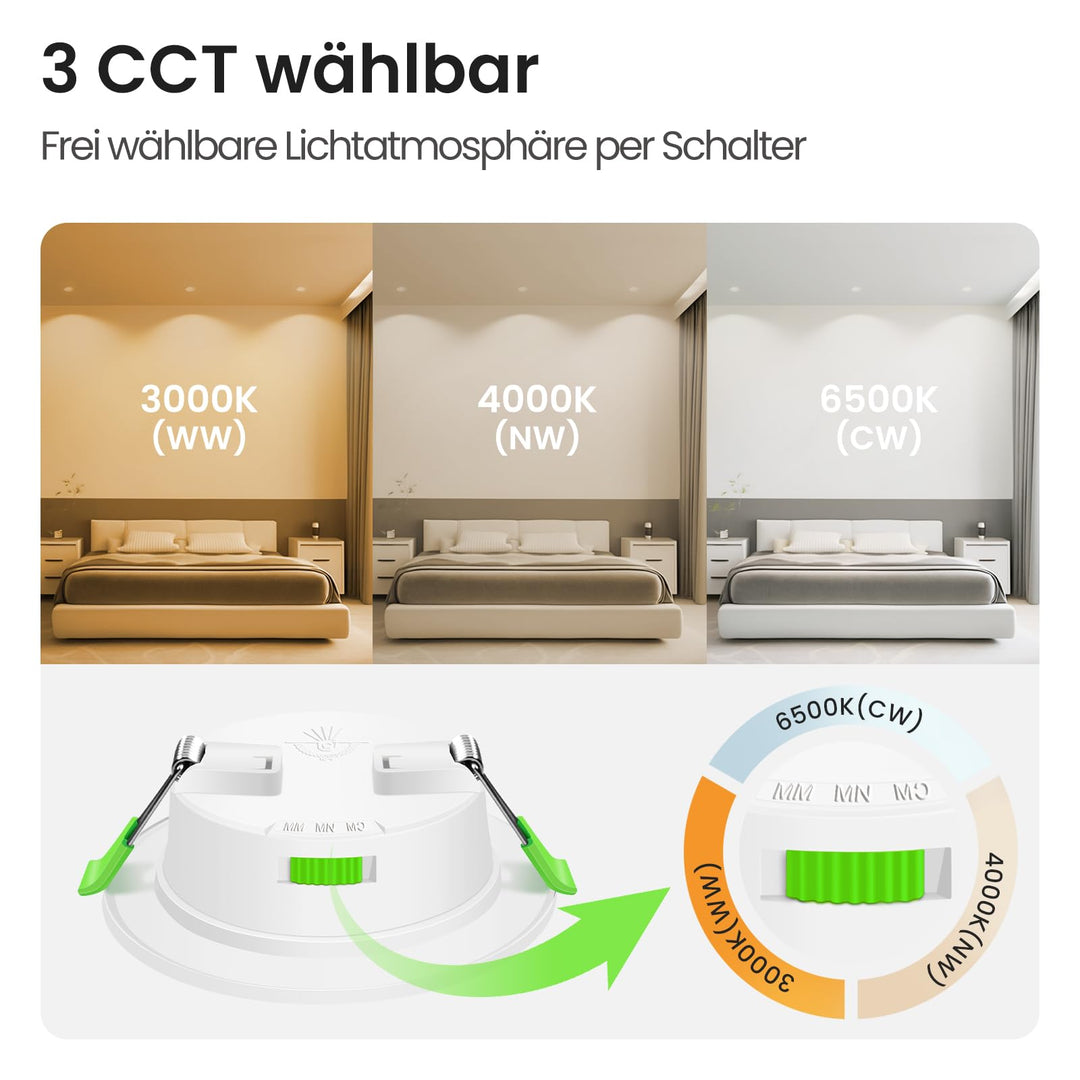LED Einbaustrahler dimmbar 10er-Set 3CCT IP44 Ø68-78mm - Bild 3