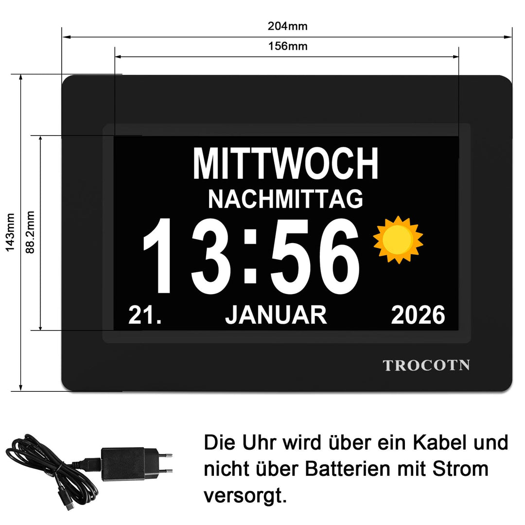 Digitale Tagesuhr Senioren 7 Zoll Grosses Display Wecker Wanduhr - Bild 2