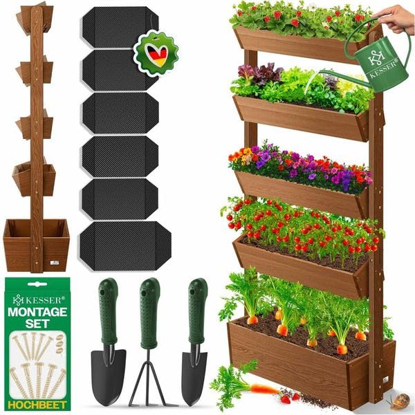 Hochbeet Stufenbeet 5 Etagen Tannenholz mit Gartenvlies &amp; Schaufelset