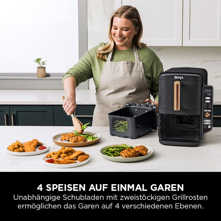 Heissluftfritteuse 9,5 L mit 2 Schubladen 4 Garebenen Schwarz/Kupfer - Bild 4