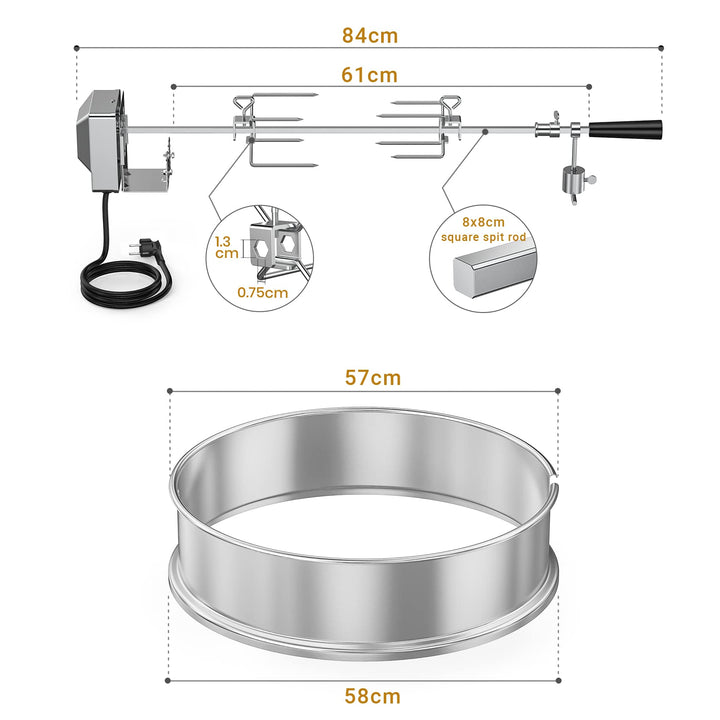 Drehspiess-Set Edelstahl 57 cm mit Motor für Kugelgrill - Bild 2